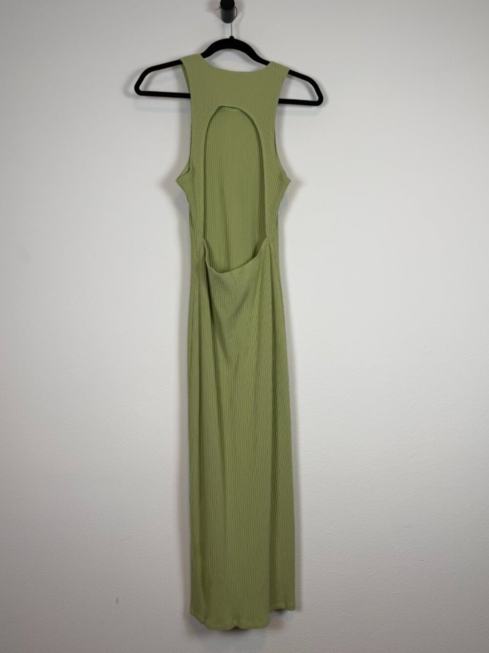 Reformation Sage Green Ribbed Racerback Maxi Dress Open Back Size L - Picture 5 of 13